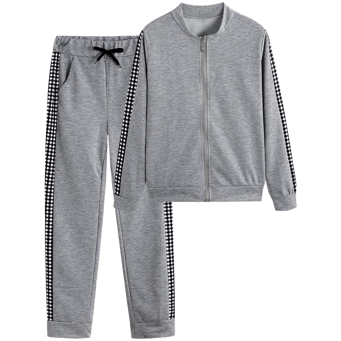 Womens Sports Zipper Splicing Grid Set