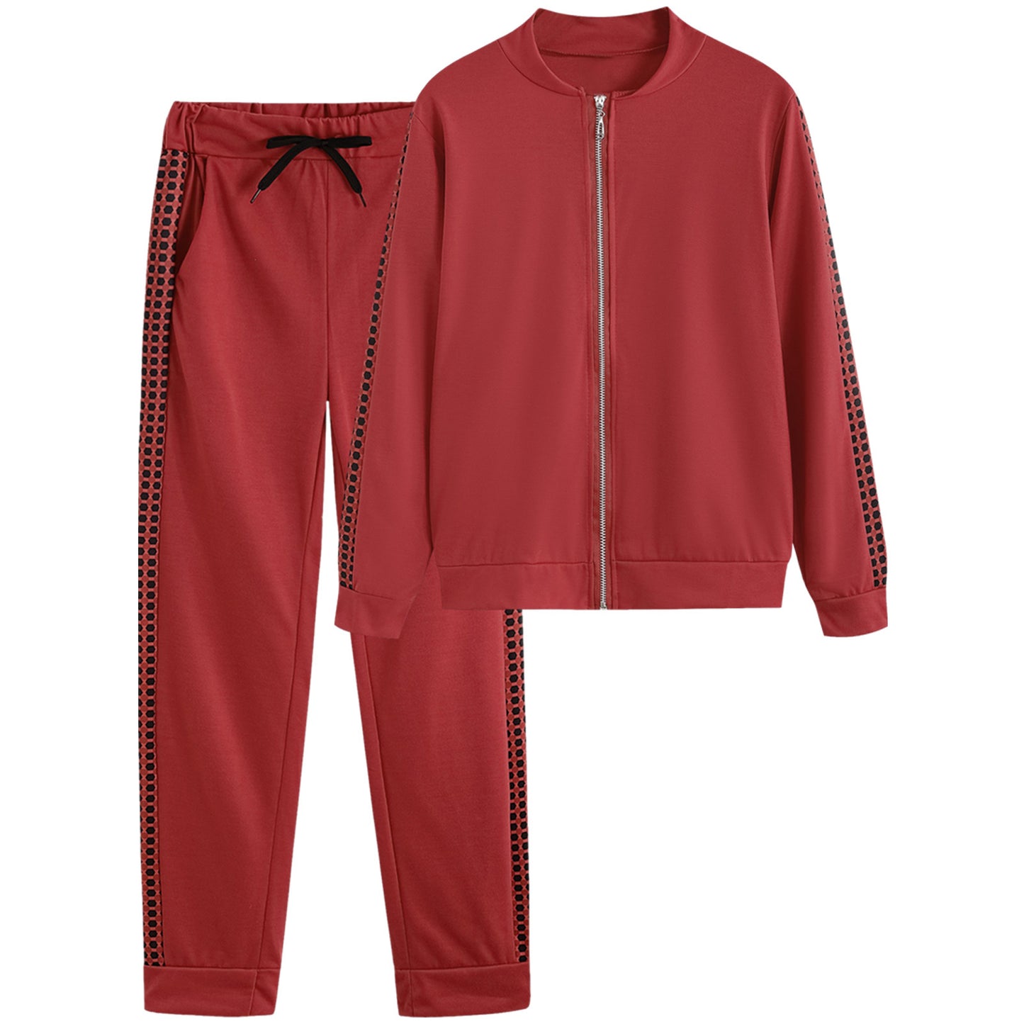 Womens Sports Zipper Splicing Grid Set
