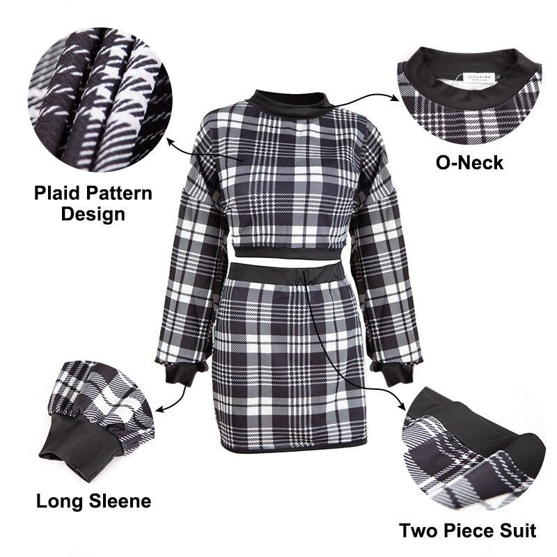 Womens Checkered 2 piece Skirt and Crop top