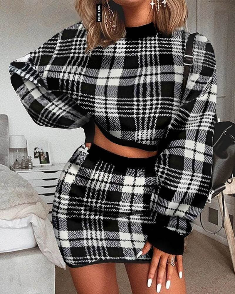 Womens Checkered 2 piece Skirt and Crop top