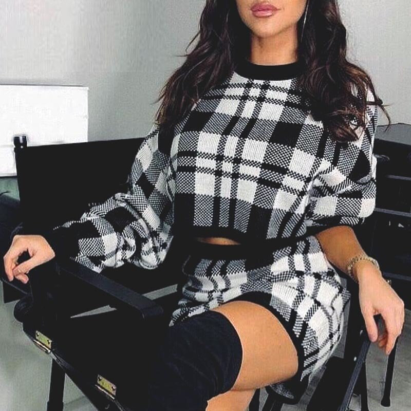 Womens Checkered 2 piece Skirt and Crop top