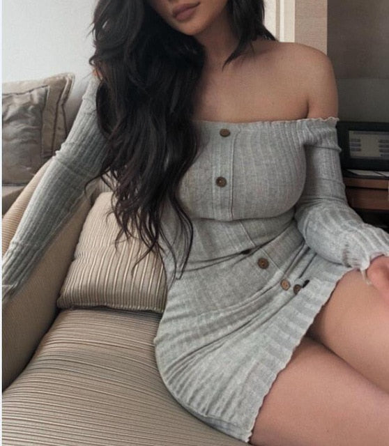 Womens Off Shoulder Bodycon Dress