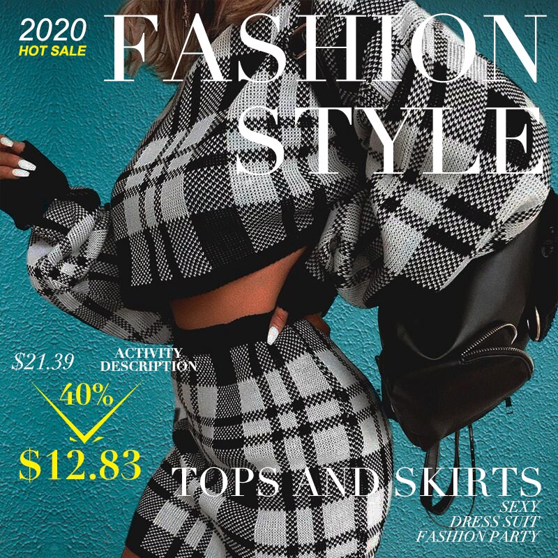 Womens Checkered 2 piece Skirt and Crop top