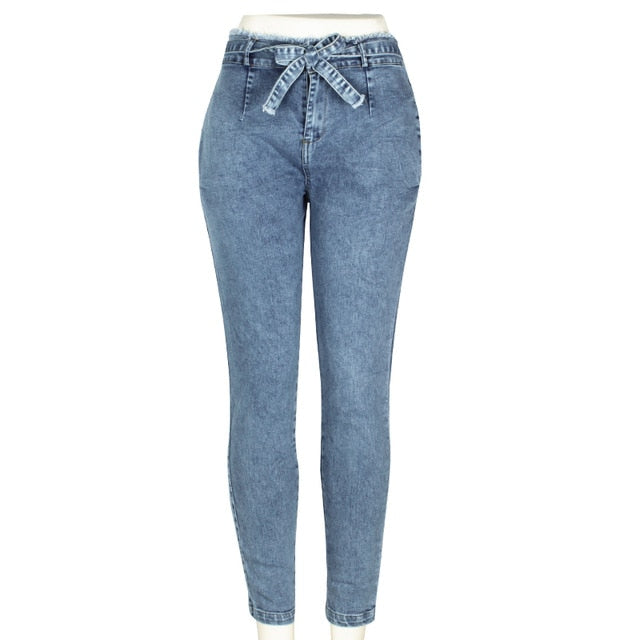 Womens High Waist Bandage Denim Jeans