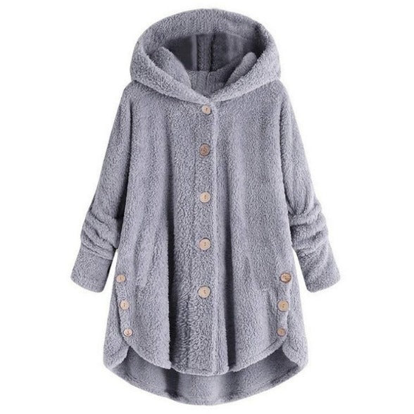 Womens Button down plush solid color jacket