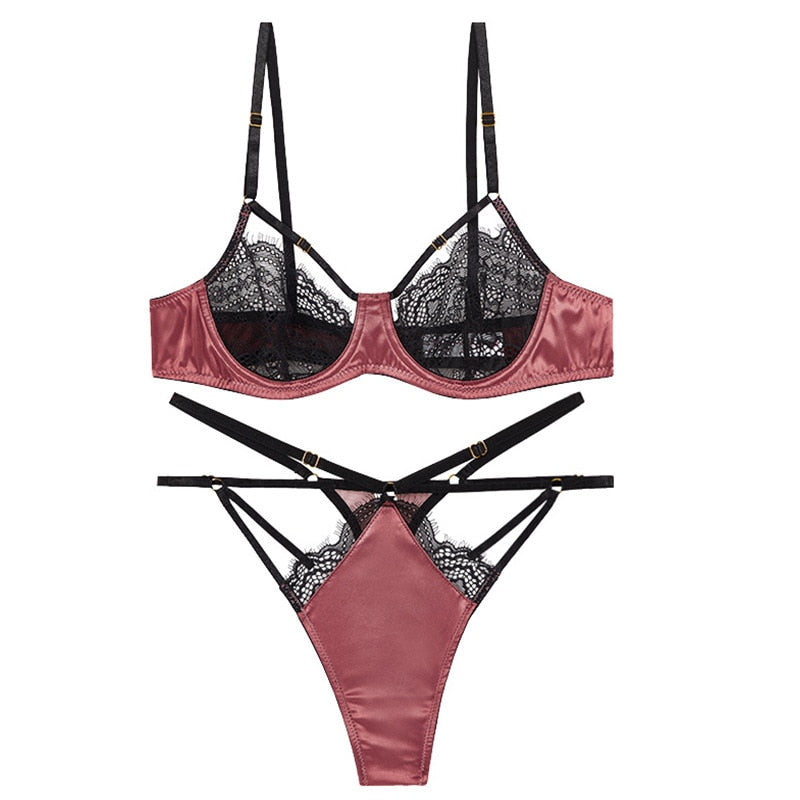 Womens Lace Bra and Thongs Set